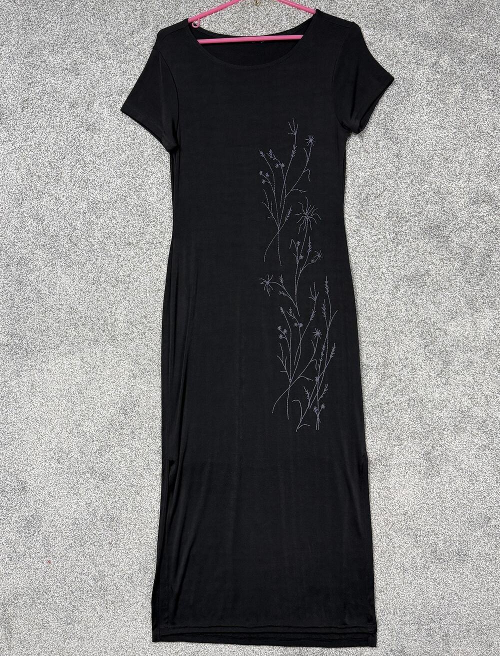 Vintage Y2K Embroidered Maxi Dress M Evening Wear Dark Floral Whimsigoth Witchy